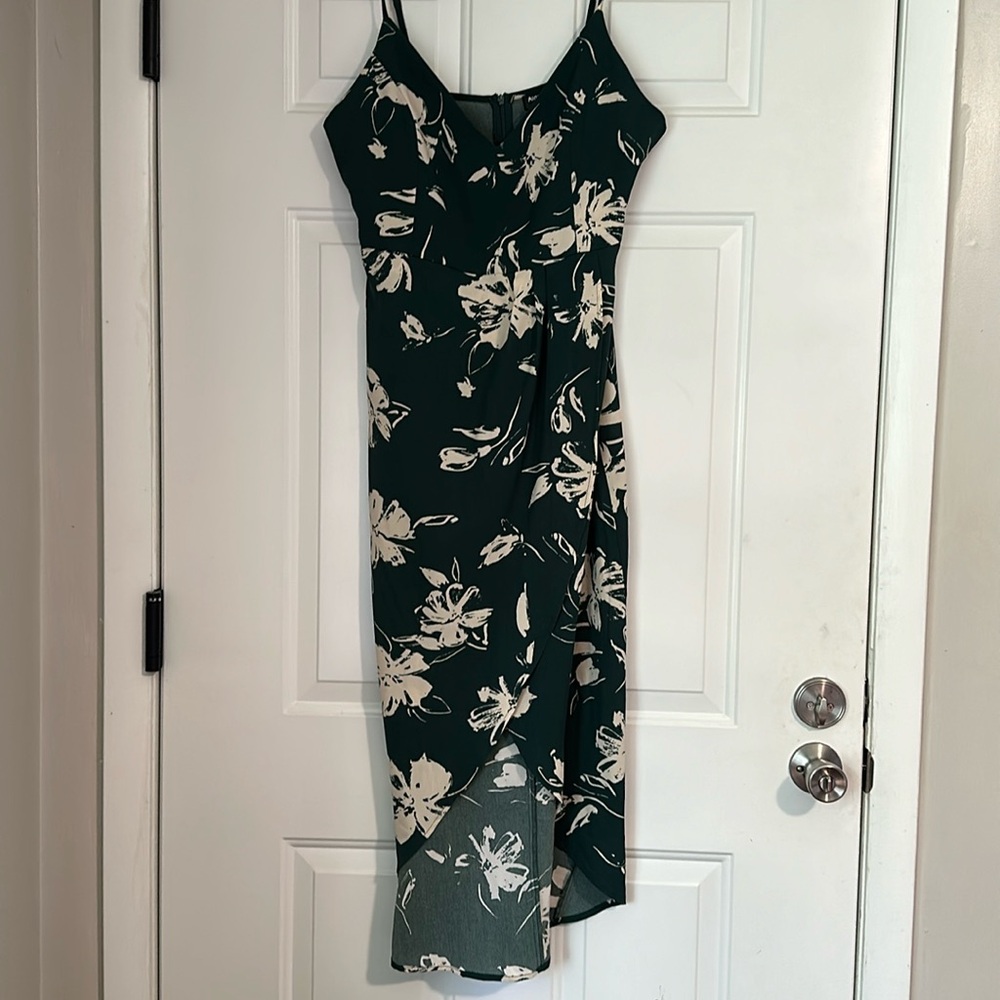 Forest green floral cocktail dress